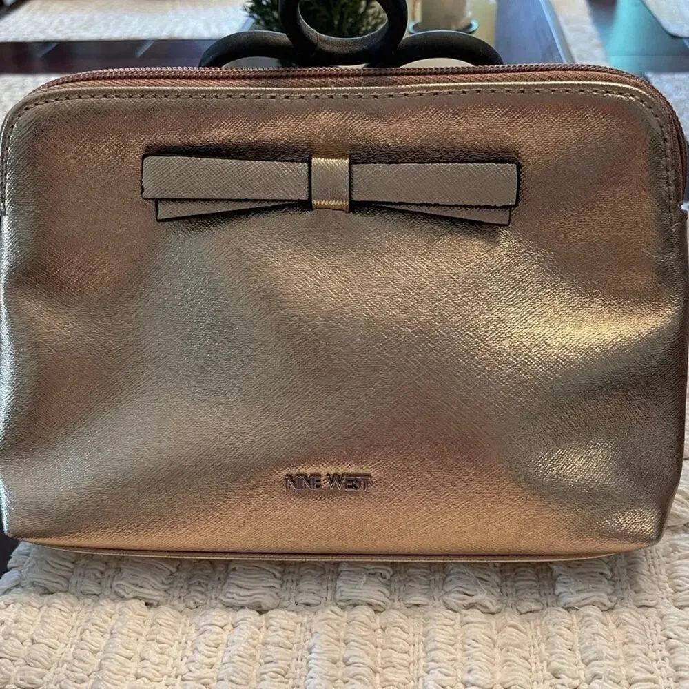 Nine West rose gold metallic cosmetic pouch